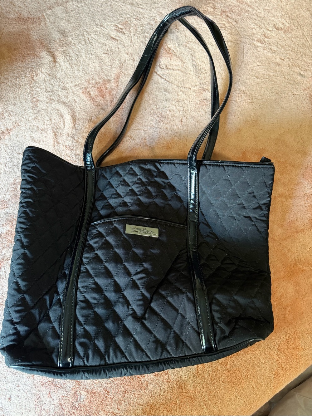 Vera Bradley Black Quilted Tote with Patent Trim